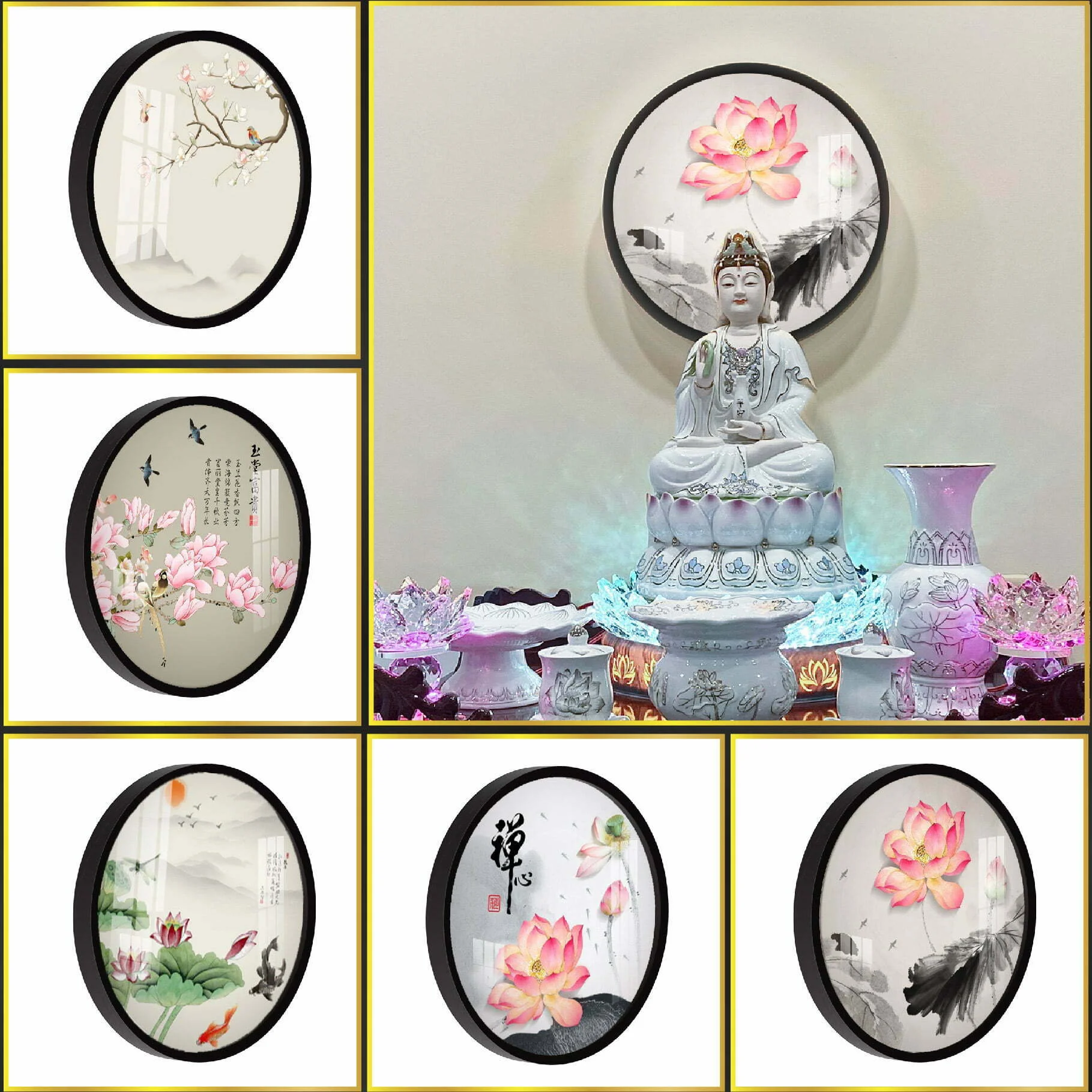 Tranh Đèn Hiện Đại In Tròn Chim Sẻ Hoa Anh Đào DECORNOW DCN-TC399 2 1 6