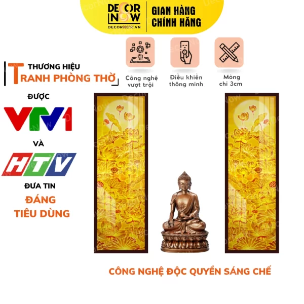 Tranh Trúc Chỉ In Đối Họa Tiết Hoa Sen Trăng DECORNOW DCN-TC175