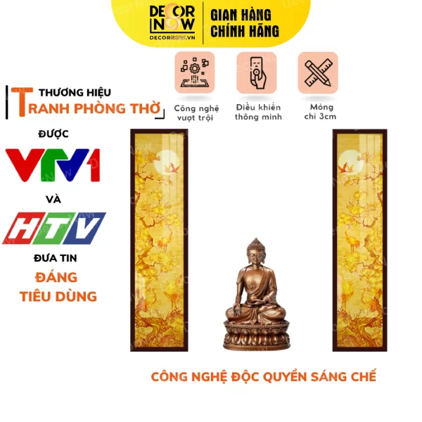 Tranh Trúc Chỉ In Đối Họa Tiết Cúc Hạc DECORNOW DCN-TC178