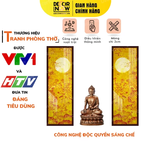 Tranh Trúc Chỉ In Đối Họa Tiết Nguyệt Trúc Sen DECORNOW DCN-TC289