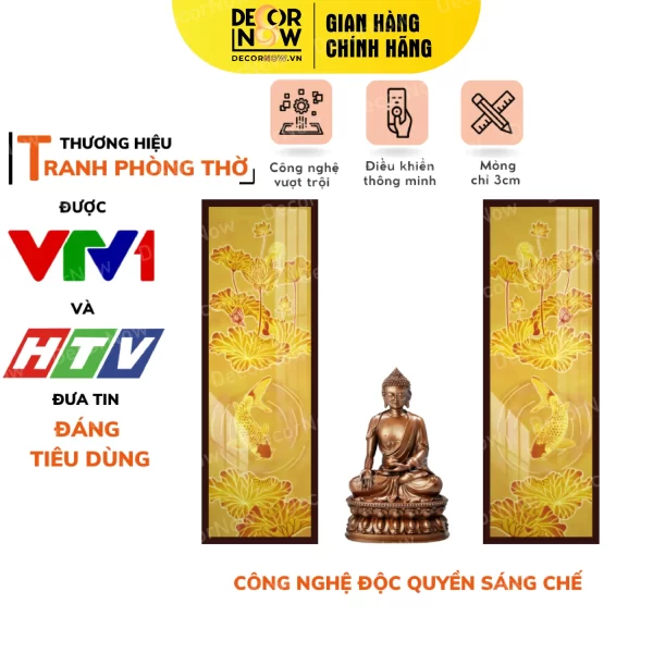 Tranh Trúc Chỉ In Đối Họa Tiết Sen Ngư DECORNOW DCN-TC179