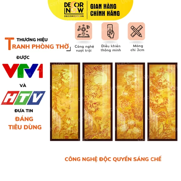 Tranh Trúc Chỉ In Đứng Bộ Tứ Quý Tùng Cúc Trúc Mai DECORNOW DCN-TC261