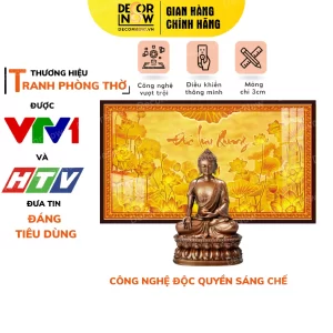 Tranh Trúc Chỉ In Ngang Chữ Đức Lưu Quang Họa Tiết Sen DECORNOW DCN-TC425