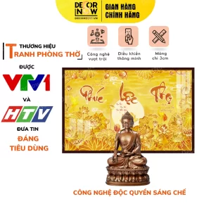 Tranh Trúc Chỉ In Ngang Chữ Phúc Lộc Thọ Họa Tiết Sen Trời DECORNOW DCN-TC292