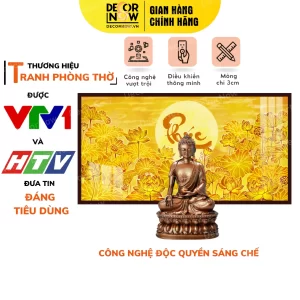 Tranh Trúc Chỉ In Ngang Chữ Phúc Tiếng Việt Họa Tiết Sen Trời DECORNOW DCN-TC314