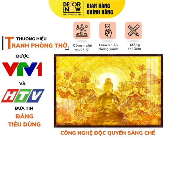 Tranh Trúc Chỉ In Ngang Phật Họa Tiết Sen Tia Mặt Trời DECORNOW DCN-TC106