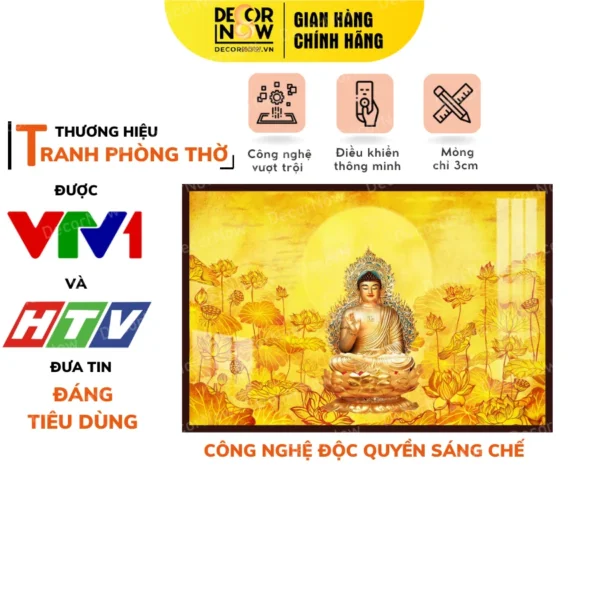 Tranh Trúc Chỉ In Ngang Phật Họa Tiết Sen Trời DECORNOW DCN-TC312