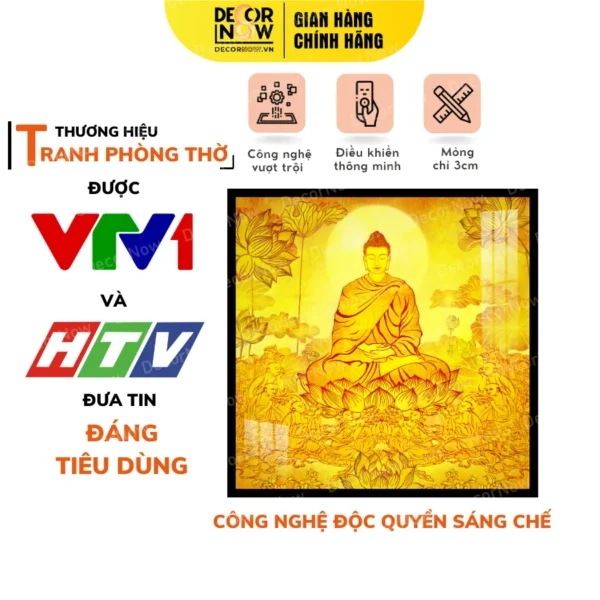 Tranh Trúc Chỉ In Vuông Họa Tiết Phật Ngồi Trên Đài Sen DECORNOW DCN-TC378