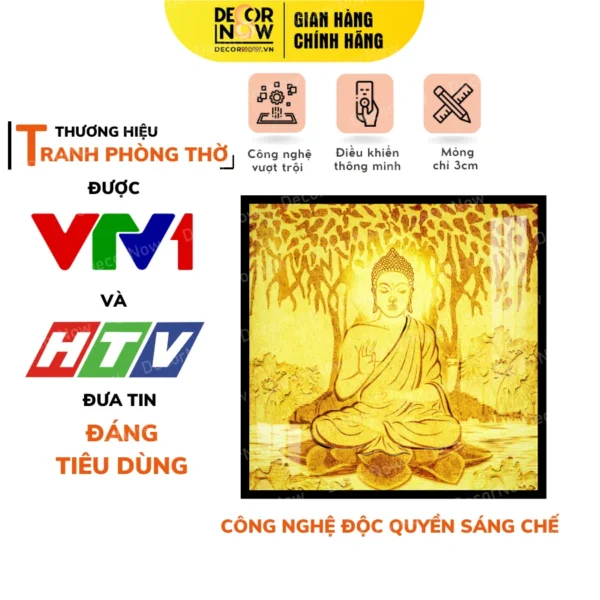 Tranh Trúc Chỉ In Vuông Phật Họa Tiết Cây Bồ Đề Hoa Sen DECORNOW DCN-TC148