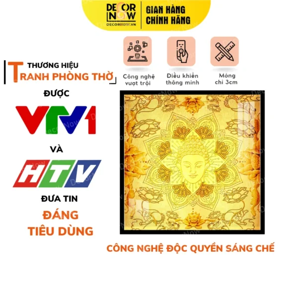 Tranh Trúc Chỉ In Vuông Phật Họa Tiết Mandala Hoa Sen DECORNOW DCN-TC134