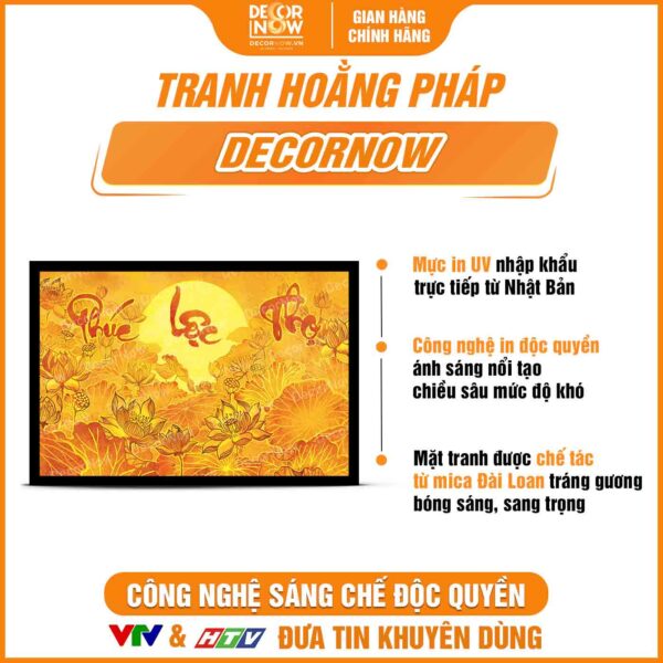 Bề mặt tranh trúc chỉ in ngang chữ Phúc Lộc Thọ sen trời DecorNow TC313