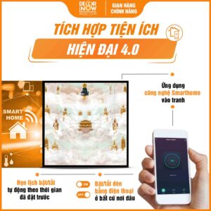 Công nghệ Smarthome tiện lợi trong tranh đèn hiện đại in vuông tranh mây trời DecorNow HD37