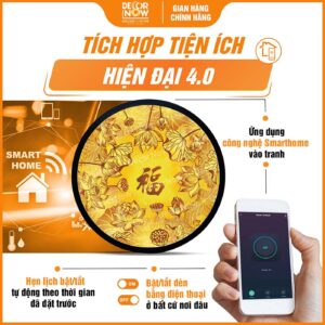 Công nghệ Smarthome tiện lợi trong tranh trúc chỉ tròn hoa sen chữ Phật TC52