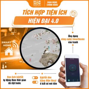 Công nghệ Smarthome trong tranh đèn hiện đại tròn bồ câu anh đào TC478