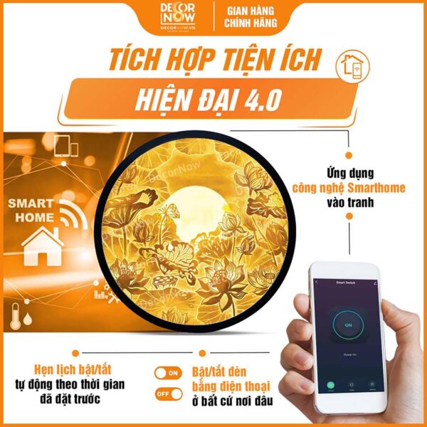 Công nghệ Smarthome trong tranh trúc chỉ hoa sen bầu trời DecorNow TC210