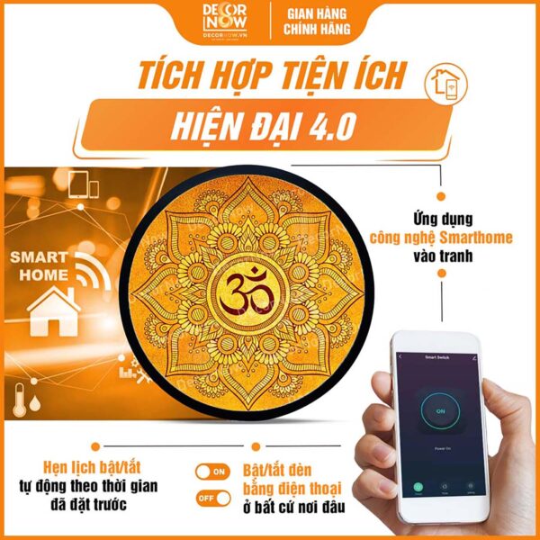 Công nghệ Smarthome trong tranh trúc chỉ tròn Mandala chữ Om Mani Padme Hum TC224