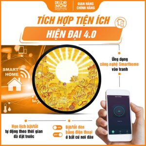 Công nghệ Smarthome trong tranh trúc chỉ in tròn hoa sen tia trời DecorNow TC301