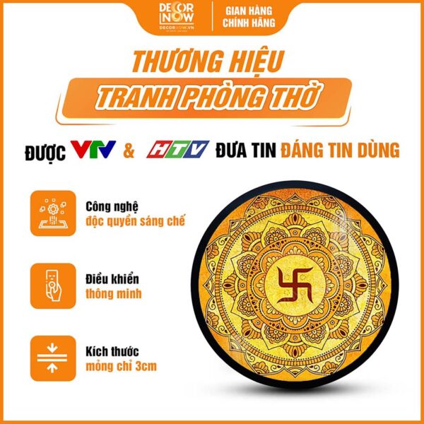 Tổng quan tranh trúc chỉ in tròn Mandala chữ Vạn DecorNow TC219