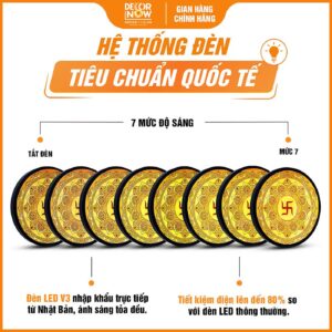 Hệ thống đèn tích hợp trong tranh trúc chỉ in tròn Mandala chữ Vạn DecorNow TC219