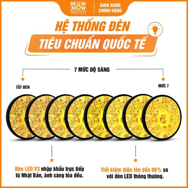 Hệ thống đèn trong tranh trúc chỉ tròn hoa sen chữ Phật TC52