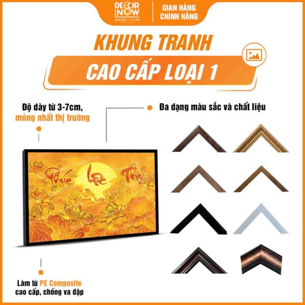 Khung tranh trúc chỉ in ngang chữ Phúc Lộc Thọ sen trời DecorNow TC313