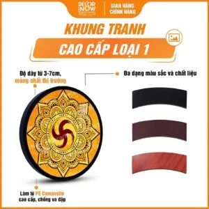 Khung tranh trúc chỉ tròn chữ Vạn họa tiết Mandala TC222
