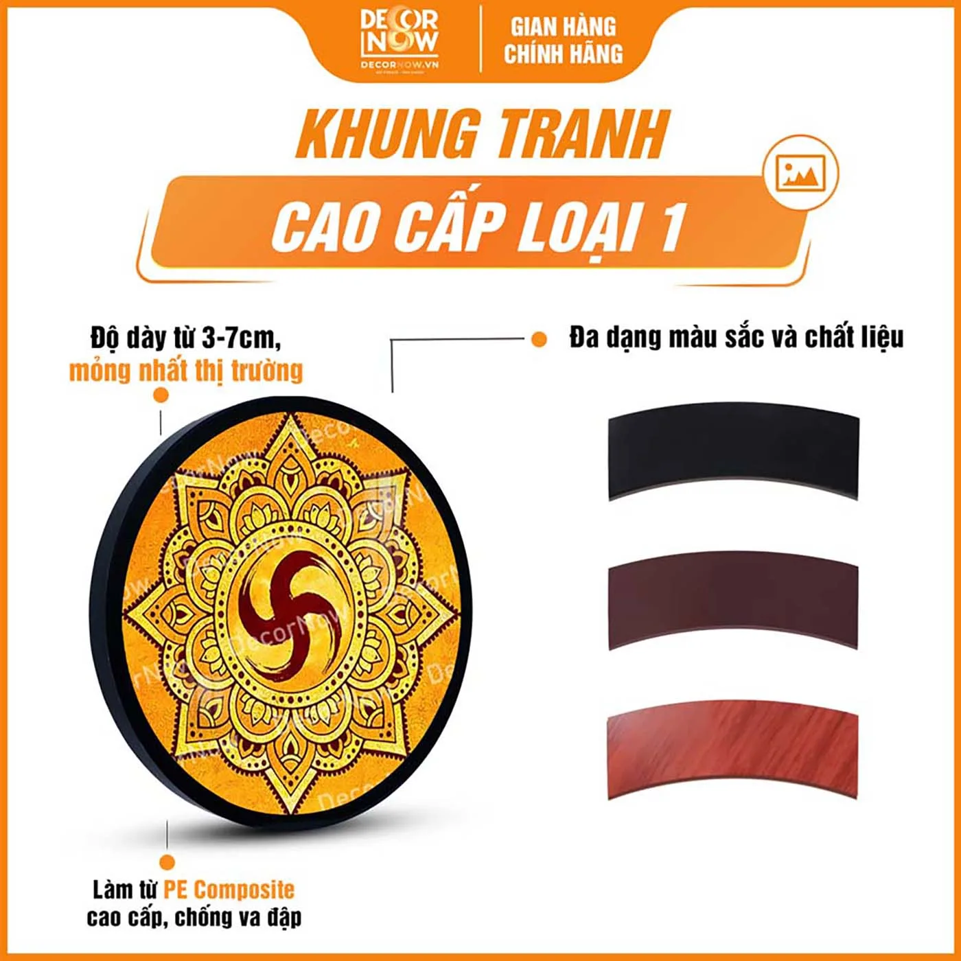 Khung tranh trúc chỉ tròn chữ Vạn họa tiết Mandala TC222