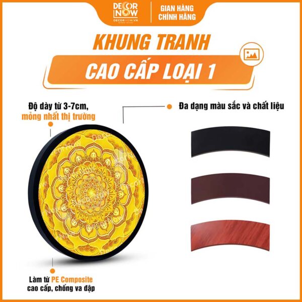 Khung tranh trúc chỉ in tròn Mandala lá bồ đề DecorNow TC49