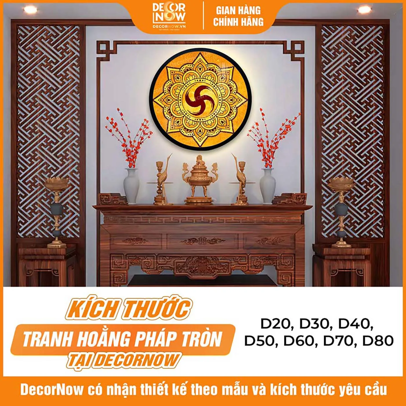 Kích thước của tranh trúc chỉ tròn chữ Vạn họa tiết Mandala TC222