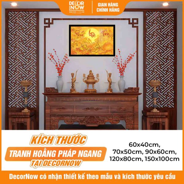 Kích thước tranh trúc chỉ in ngang chữ Phúc Lộc Thọ sen trời DecorNow TC313