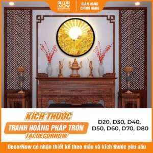 Kích thước trong tranh trúc chỉ in tròn hoa sen tia trời DecorNow TC301