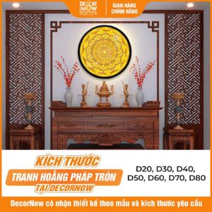 Kích thước tranh trúc chỉ in tròn Mandala lá bồ đề DecorNow TC49