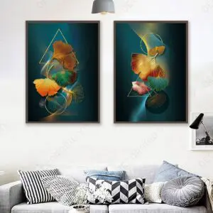 Tranh Treo Tường Canvas Hình Học Lá Bạch Quả - DECORNOW T142