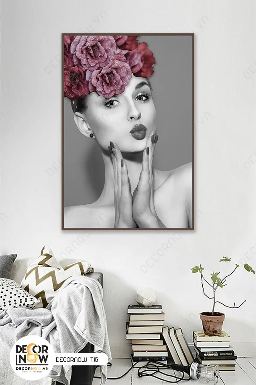 Tranh Treo Tường Canvas Cô Gái Hoa Hồng DECORNOW DCN- T15 1 Tranh Treo Tường Canvas Cô Gái Hoa Hồng - DECORNOW T15