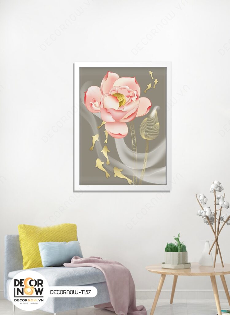 Tranh Cá Chép – Nghệ Thuật Khơi Nguồn Vượng Khí và Cảm Hứng Sống 26 Tranh Treo Tường Canvas Đơn Hoa Sen Cá Chép – DECORNOW T157