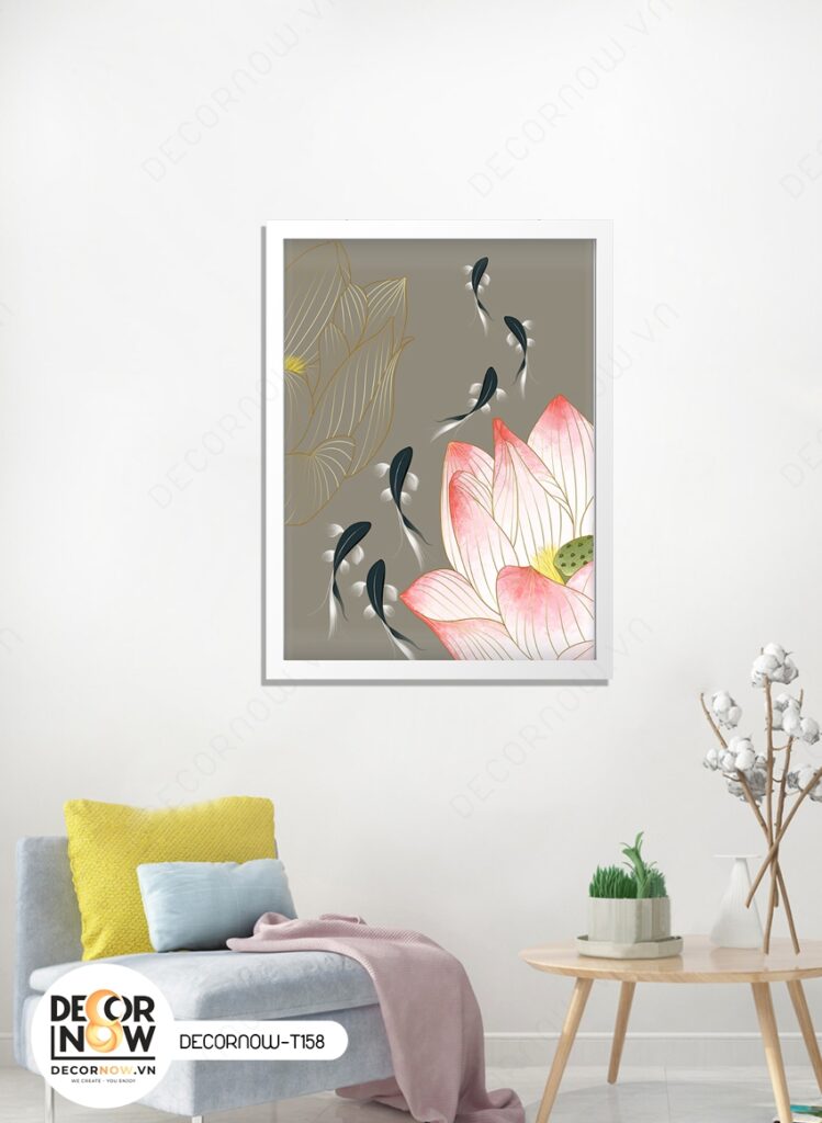 Tranh Cá Chép – Nghệ Thuật Khơi Nguồn Vượng Khí và Cảm Hứng Sống 25 Tranh Treo Tường Canvas Đơn Hoa Sen Cá Chép – DECORNOW T158
