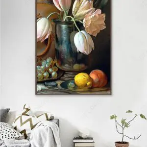 Tranh Treo Tường Canvas Bình Hoa và Hoa Quả Sơn Dầu - DECORNOW T39