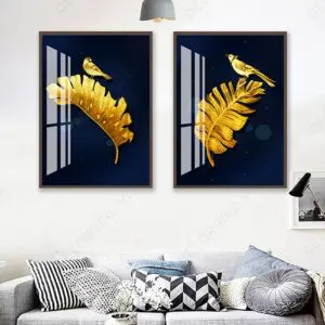 Tranh Treo Tường Tráng Gương Đôi Lá Ánh Kim - DECORNOW T81