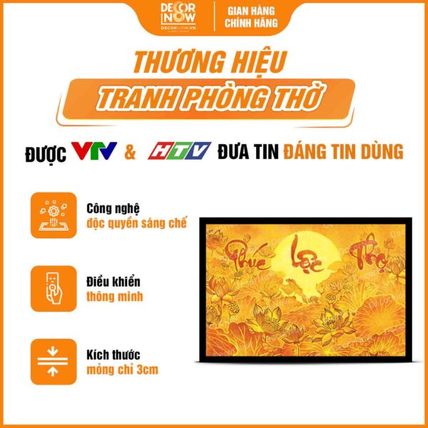 Tổng quan tranh trúc chỉ in ngang chữ Phúc Lộc Thọ sen trời DecorNow TC313