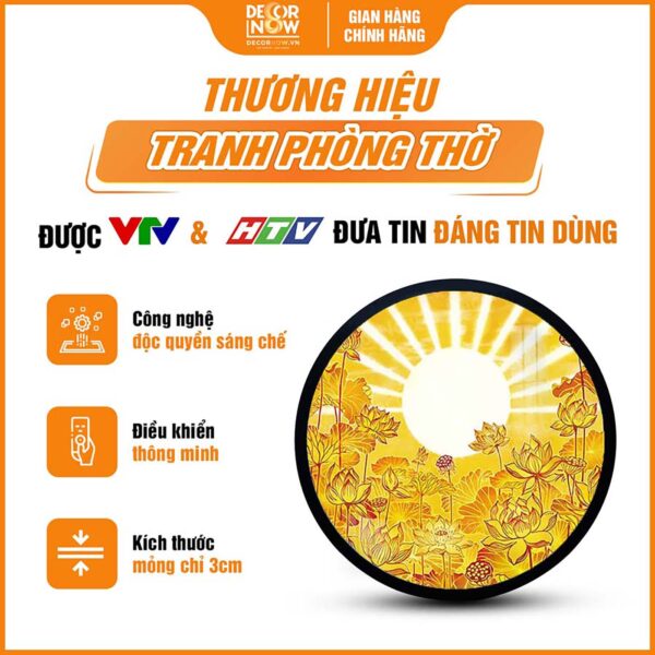 Tổng quan tranh trúc chỉ in tròn hoa Sen Tia Mặt trời TC301