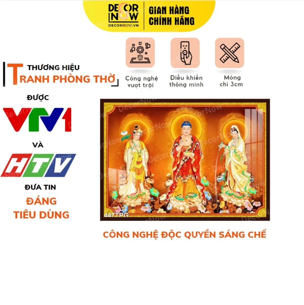 Tranh Đèn Hiện Đại In Ngang Họa Tiết Tam Thế Phật DecorNow HD73 1 Tranh đèn hiện đại in ngang treo tường họa tiết Tam Thế Phật từ bi
