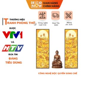 Tranh trúc chỉ in đối họa tiết hoa sen mặt trời DecorNow TC176