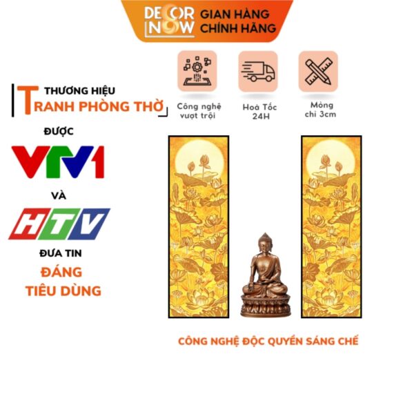 Tranh trúc chỉ in đối họa tiết hoa sen mặt trời DecorNow TC176