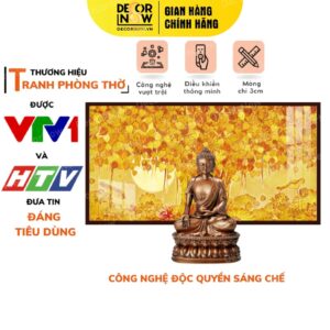 Tranh trúc chỉ in ngang hoa tiết cây bồ đề hoa sen mặt trời TC107