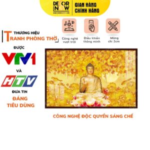 Tranh trúc chỉ in ngang họa tiết Đức Phật A Di Đà và cây bồ đề TC103