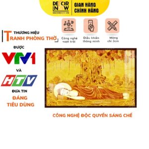 Tranh trúc chỉ in ngang họa tiết Phật nằm dưới gốc cây bồ đề TC233