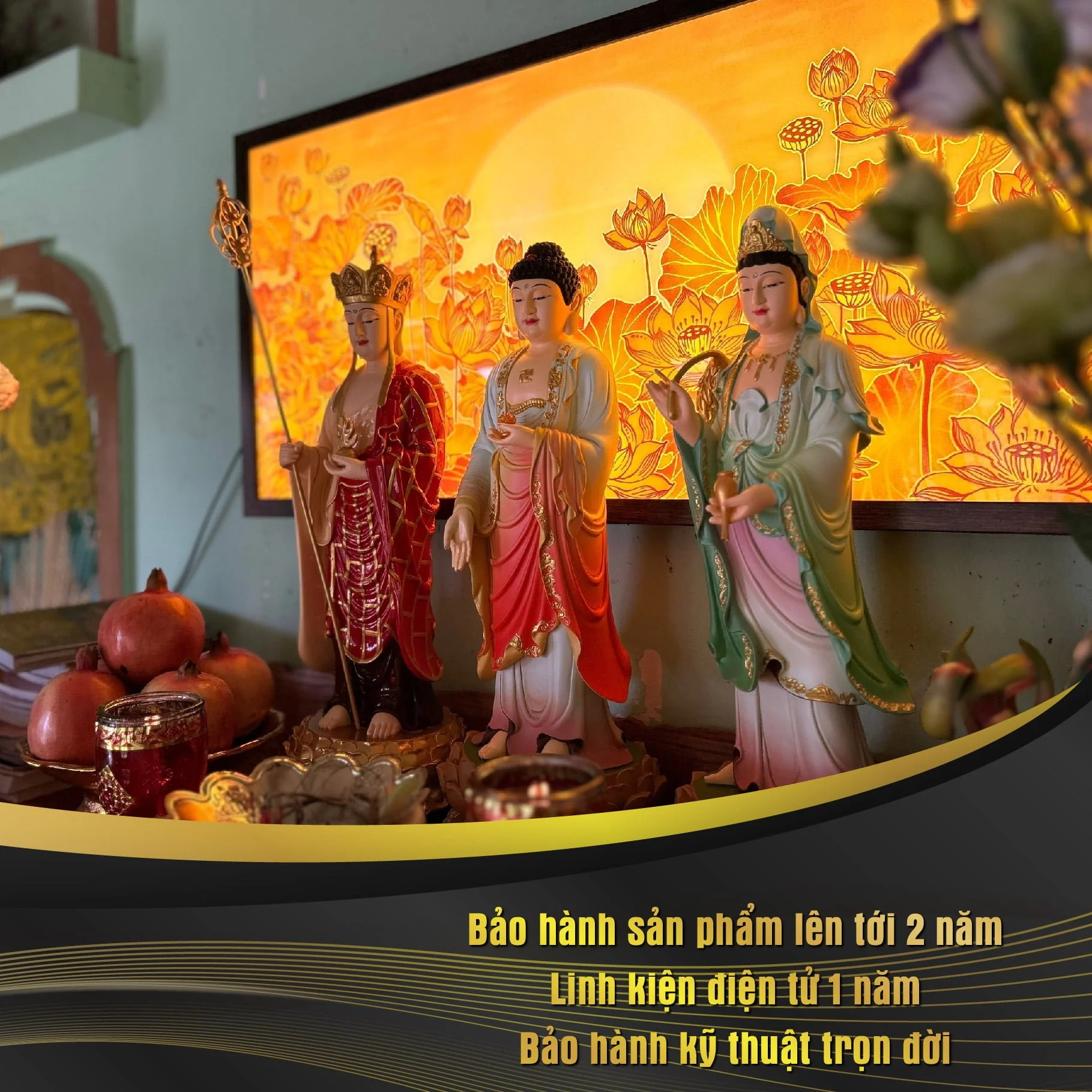 Tranh Trúc Chỉ In Ngang Phật Họa Tiết Hoa Sen Tia Trời DECORNOW DCN-TC101 4 3 1