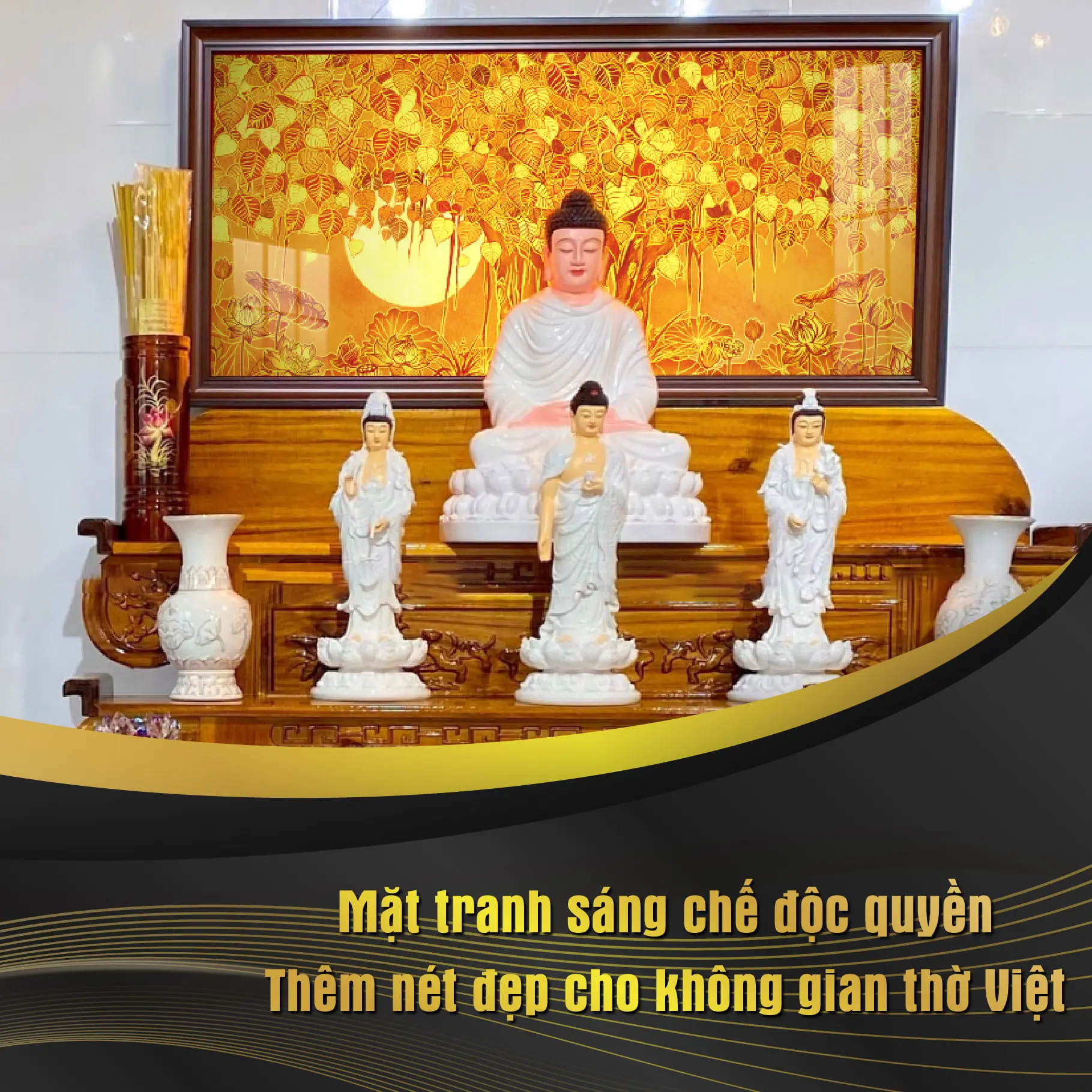 Tranh Trúc Chỉ In Ngang Phật Họa Tiết Hoa Sen Tia Trời DECORNOW DCN-TC101 5 4 1
