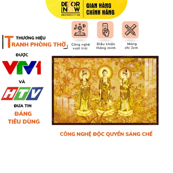Tranh Trúc Chỉ In Ngang Tam Thế Phật Họa Tiết Mai Bồ Đề DECORNOW DCN-TC384