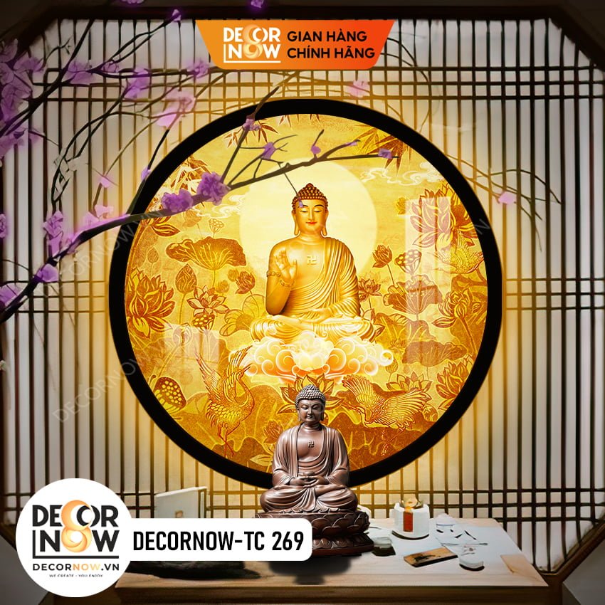 Top 10 Mẫu Tranh Trúc Chỉ Tròn Bán Chạy Nhất DecorNow 8 Tranh Trúc Chỉ In Đèn Hào Quang Phật DECORNOW DCN TC269